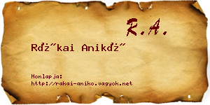 Rákai Anikó névjegykártya